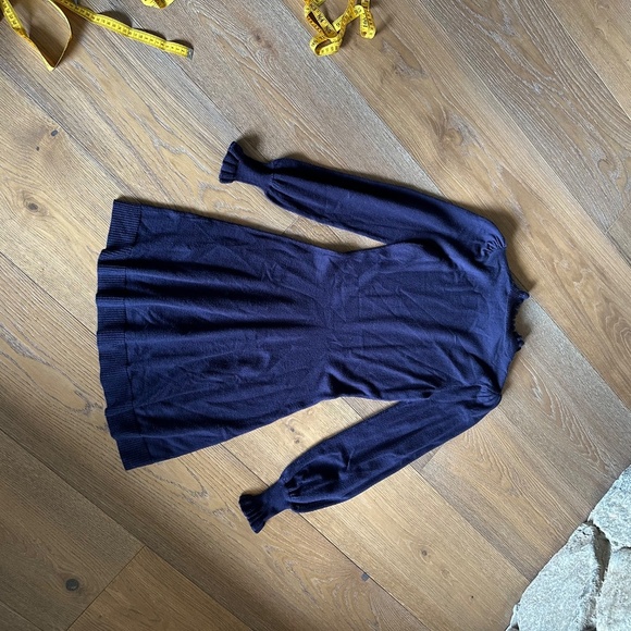 CECE Women's Long Sleeve Smock Cuff Mock Neck Sweater Dress in Navy - Picture 10 of 10